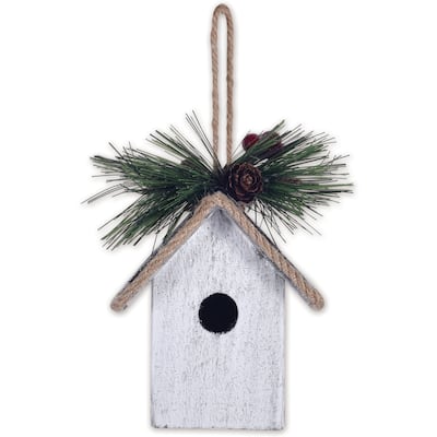White Birdhouse Ornament -Set of 2