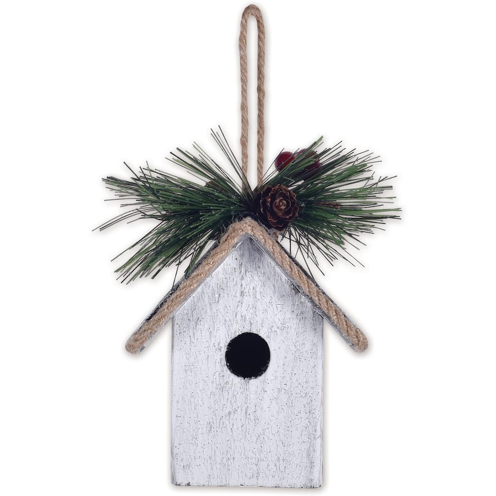 White Birdhouse Ornament -Set of 2
