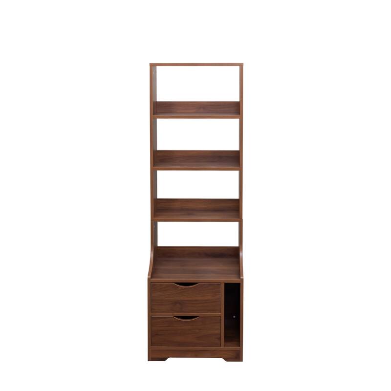 GDFStudio - Rainie Modern 58.11" Tall Nightstand with Bookshelf and 2 Storage Drawers for Bedroom