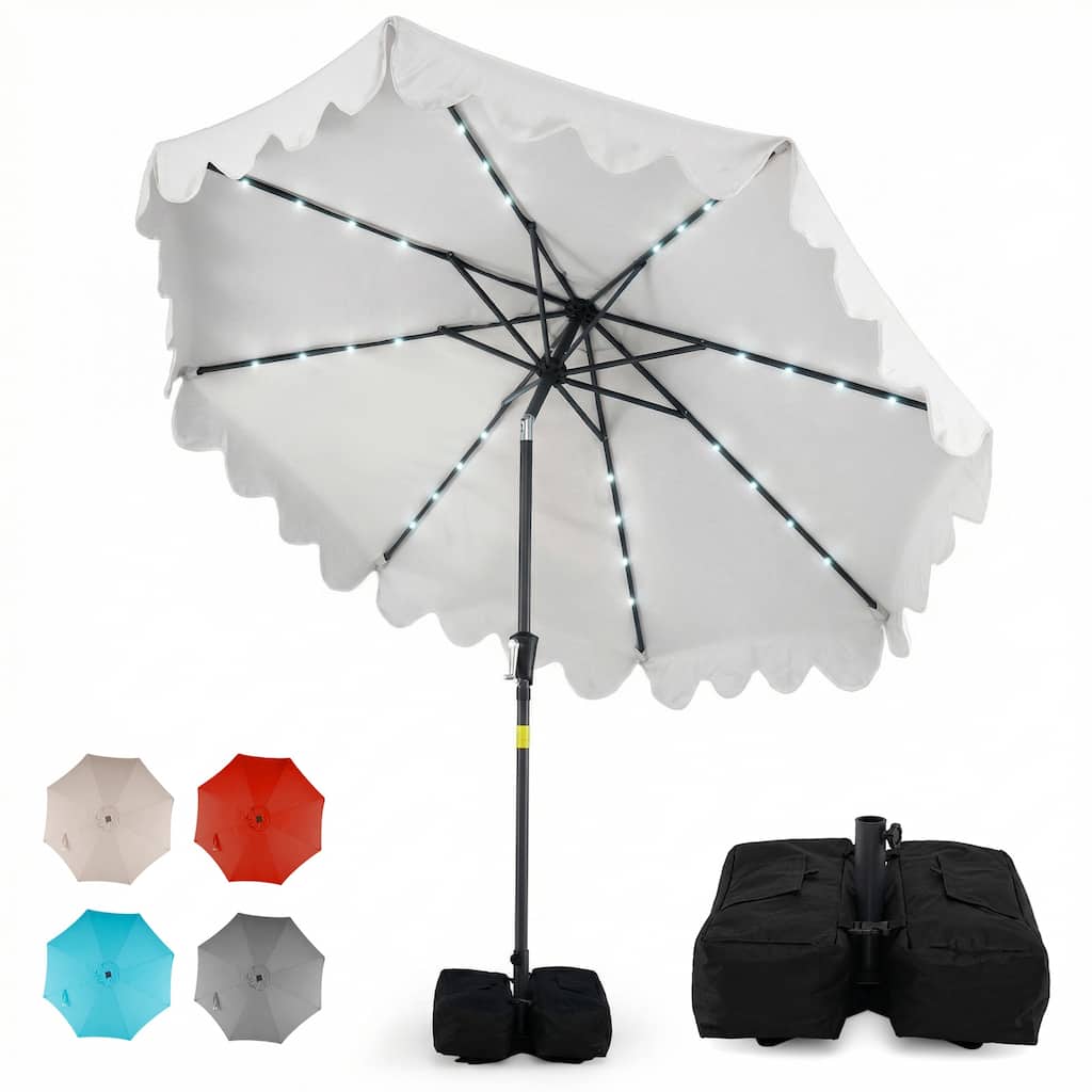 Gymax 9 FT Outdoor Patio Umbrella w/32 Solar LED Lights & Weighted