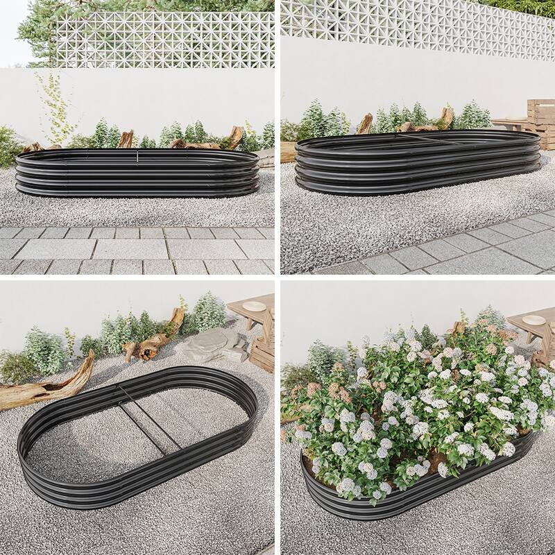 Outdoor Oval Galvanized Metal Raised Garden Bed Kit - 7.4 x 3.7 x 1 ft