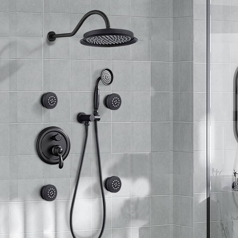 YASINU Antique Shower Faucet-Sets Fixtures, 9 inch Wall Rain Head with Handheld Spray and Body Jets