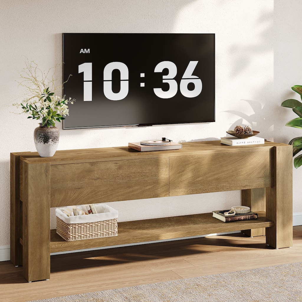 63" TV Stand for TVs up to 75-Inch, Farmhouse Entertainment Center with Drawers and Storage Shelves