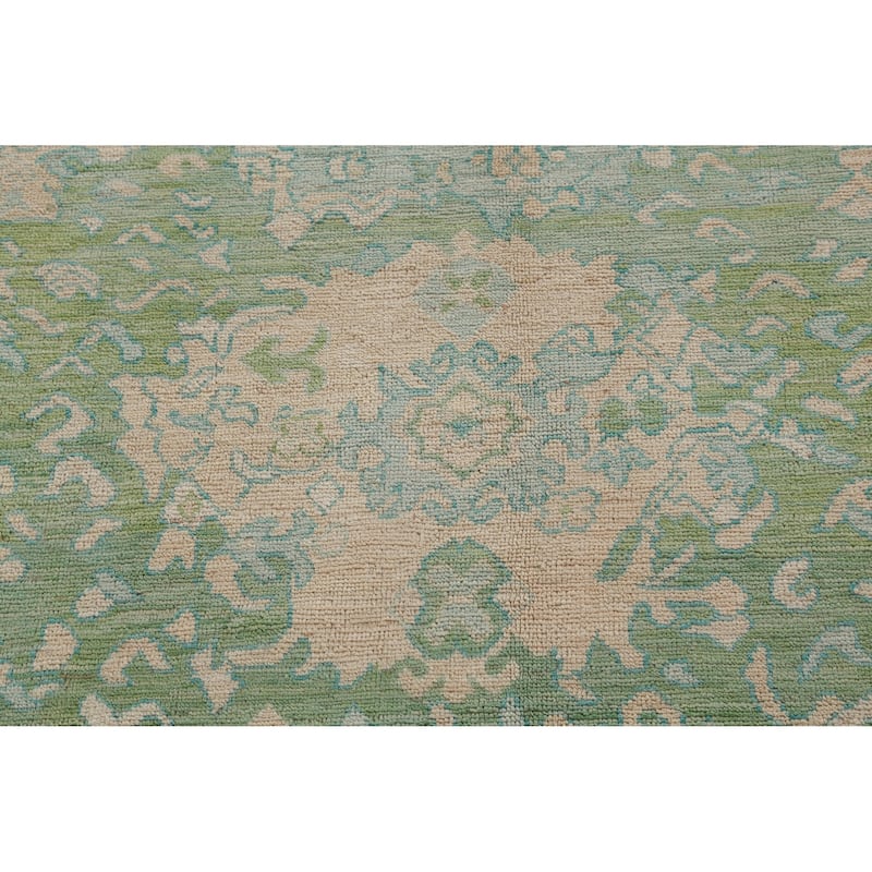 Hand Knotted Oriental 100% Wool Carpet Transitional All-Over Green Oushak Area Rug - 11' 10'' X 9' 0''