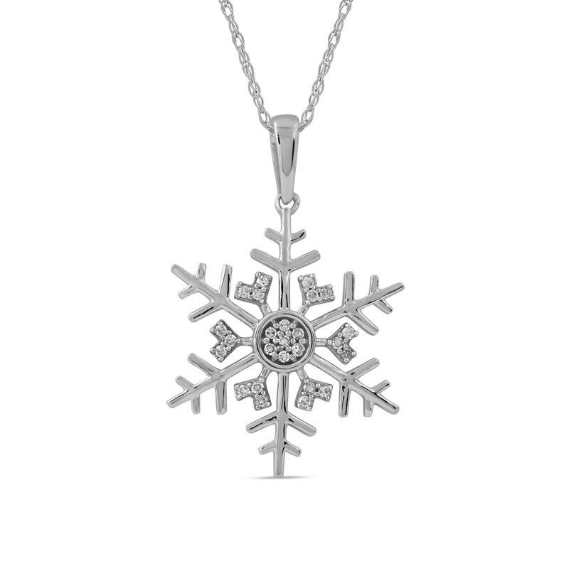 10K Gold 1/10ct TDW Diamond Snowflake Pendant Necklace for Women