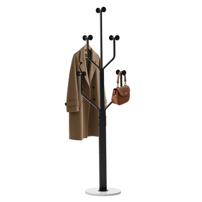 Freestanding Metal Coat Rack with 10 Hooks and Heavy Duty Marble Base - 68.1"H x 18.5"W(top) x 13.2"Dia(base)