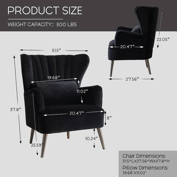 dimension image slide 9 of 10, HOMYKA Modern Wingback Arm Chair Upholstered Accent Chair Set of 2