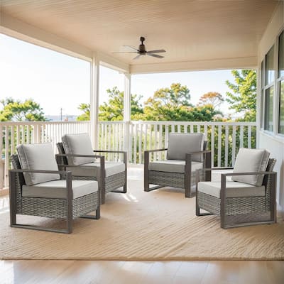 Gymojoy 4 PE Rattan Outdoor Dining Chairs with Cushions - Grey