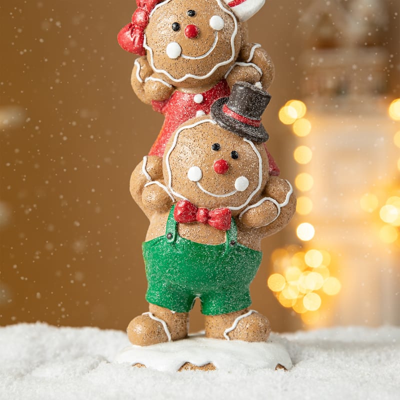Glitzhome Resin Christmas Gingerbread Figurines Xmas Table Decor for Party Mantel Shelf Sitter