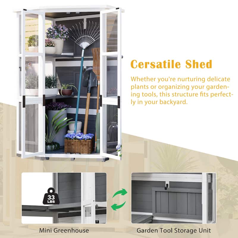 Garden Shed Storage Shed with Lockable Door and Adjustable Shelves, Weatherproof Asphalt Roof, Adjustable Foot Pads