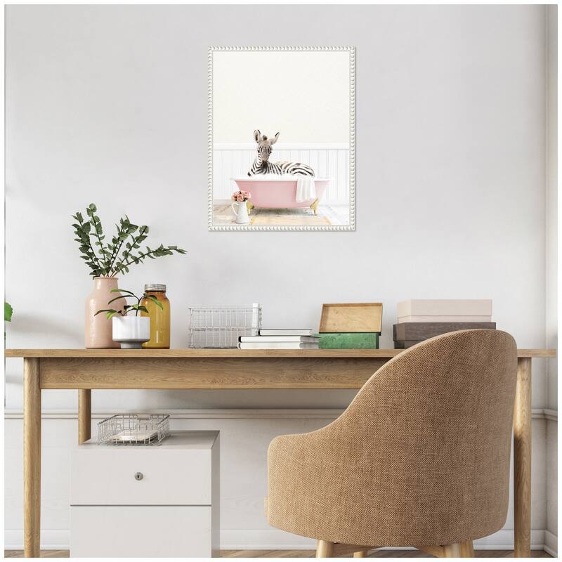 Kate and Laurel Sylvie Baby Zebra in Cottage Rose Bathtub Framed Canvas by Amy Peterson