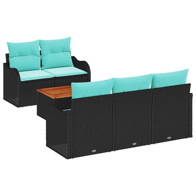 vidaXL 6 Garden Sofa Set with Cushions Black Poly Rattan - 69.3 x 24.4 x 27.2