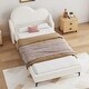 preview thumbnail 2 of 10, Beige Twin Size Upholstered Platform Bed with Cloud-Shaped Headboard Wooden Bed Frame No Box Spring Required Easy Assembly