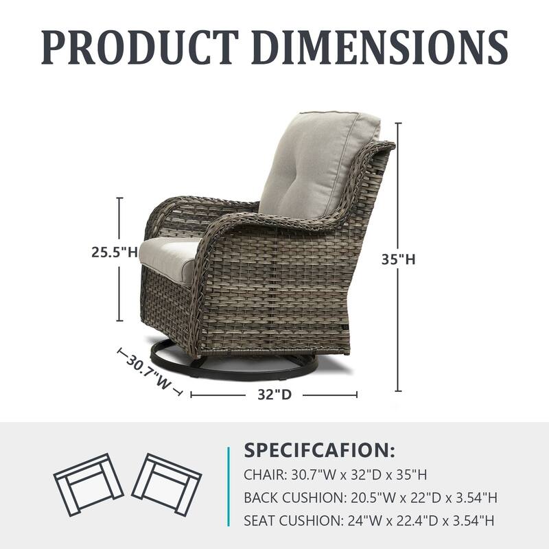 Gymojoy Wicker Swivel Glider Chair with Water-Resistant Olefin Cushions