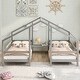 preview thumbnail 2 of 18, Double Twin Size Triangular House Beds, Wooden Twin Platform Bed Frame with Built-in Desk & Guard Rails, No Spring Box Required