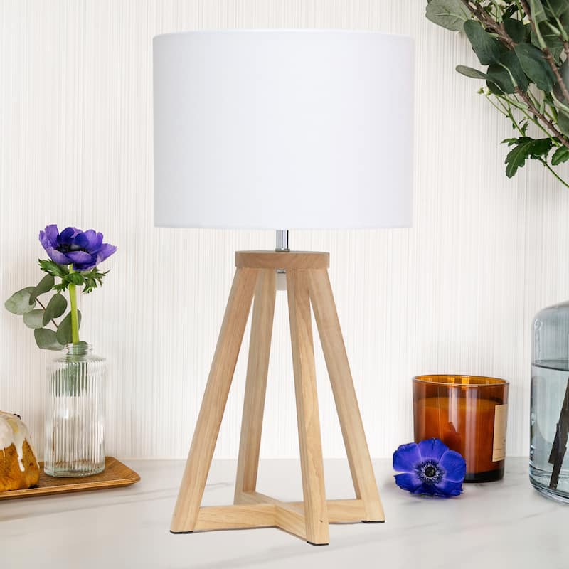 Wood Tripod Table Lamp with Drum Shade for Bedroom Decor - 9.75 x 9.75 x 19 in. (L x W x H)