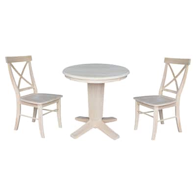 30 in Solid Wood Round Top Pedestal Dining Table with 2 Dining Chairs
