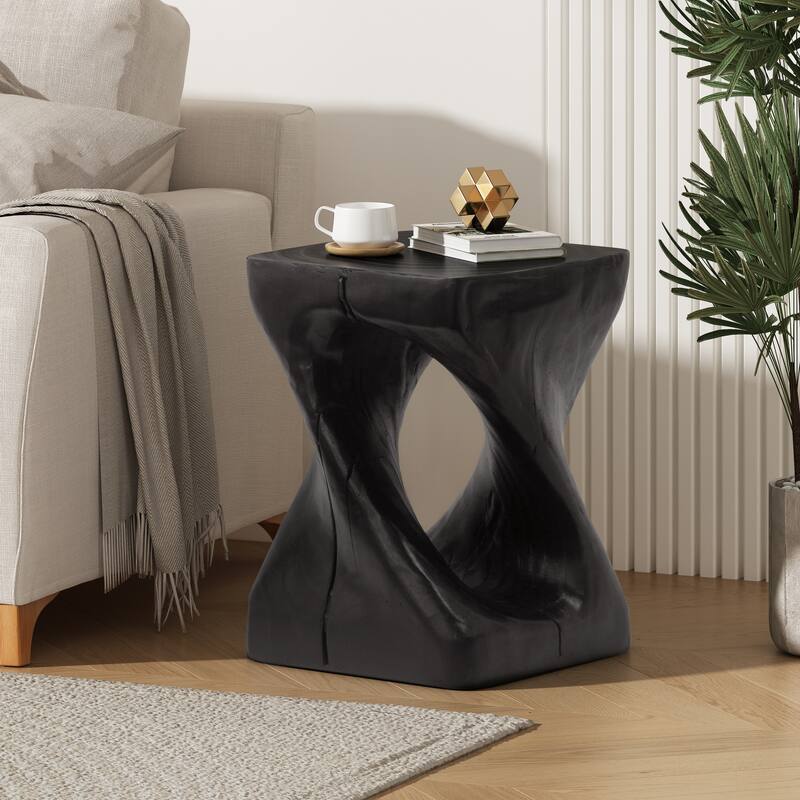 MGO Twist Shape Side Table, Wood-like Texture - Black