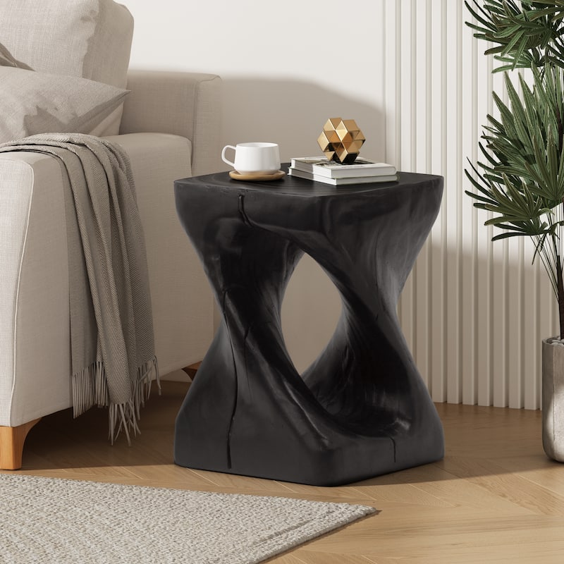 Spiral-Design Side Table Featuring Timber-Like Texture‌ - Black