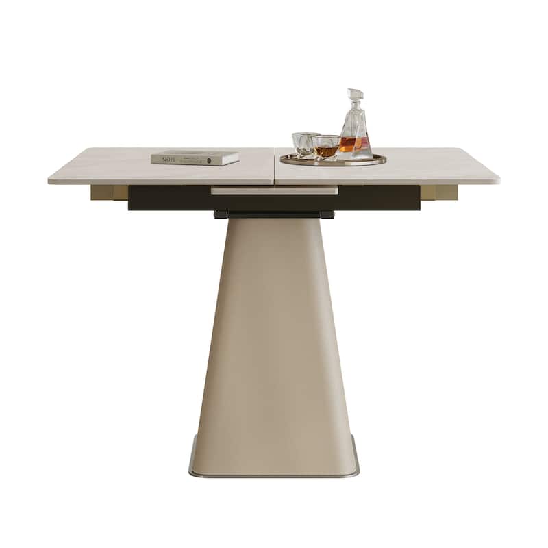 Retractable Home Office Table, Folding Dining Table, Expandable Kitchen Table with Leather-Wrapped Base