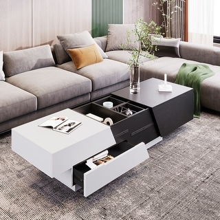 White+Black Modern Extendable Coffee Table with Storage - Bed Bath ...