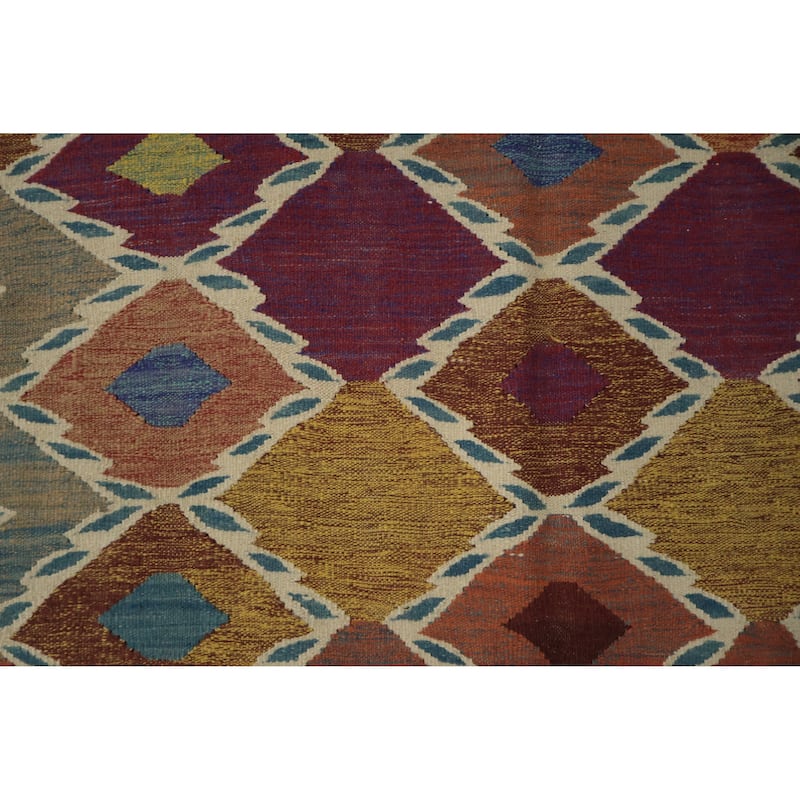 Hand Woven Oriental 100% Wool Carpet Southwestern Tribal Multi-Colored Kilim Area Rug - 9' 8'' X 6' 7''
