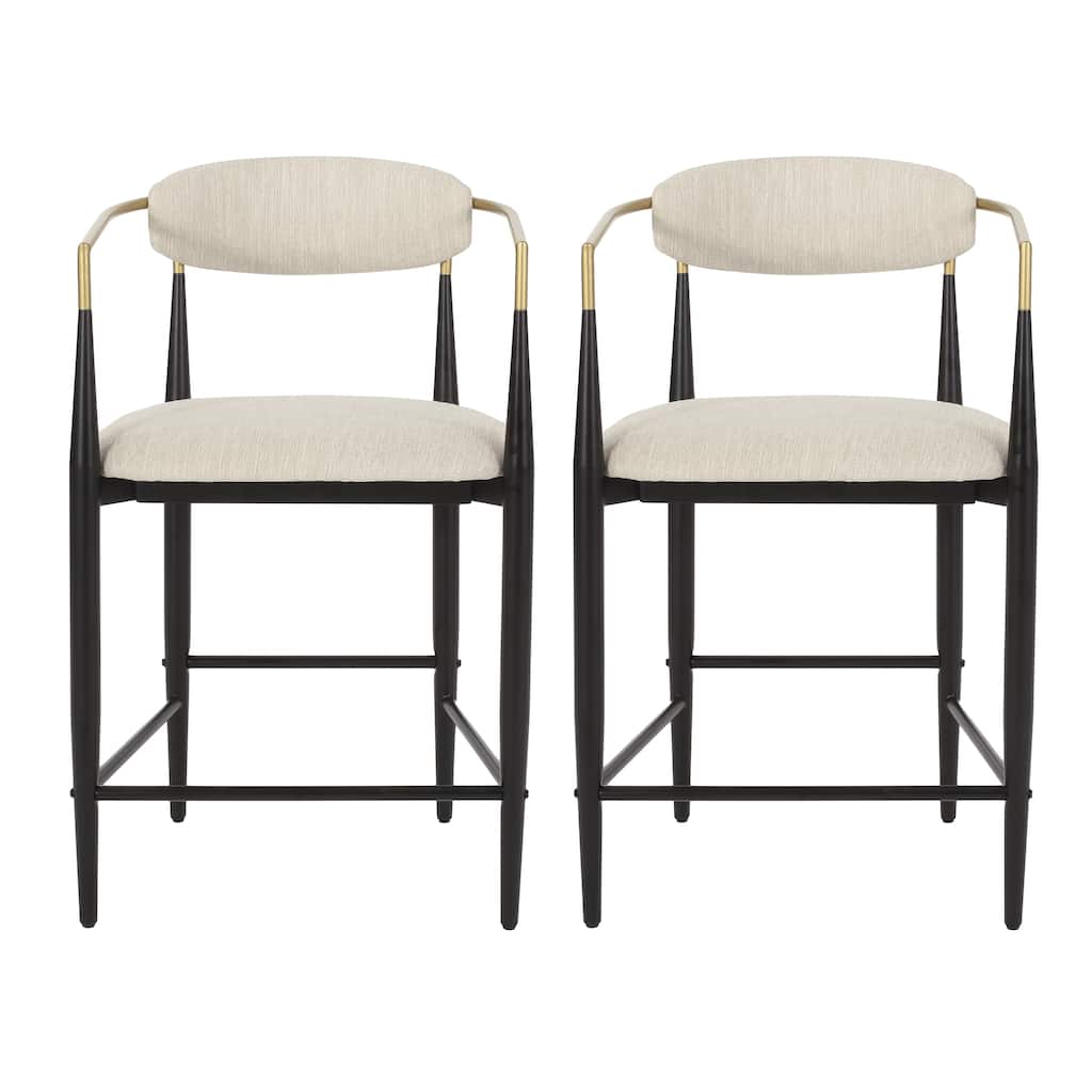 Fabric Upholstered Bar Stools Set of 2, Kitchen Island Chairs with Open Backrests, Breakfast Bar Chairs with Metal Footrest