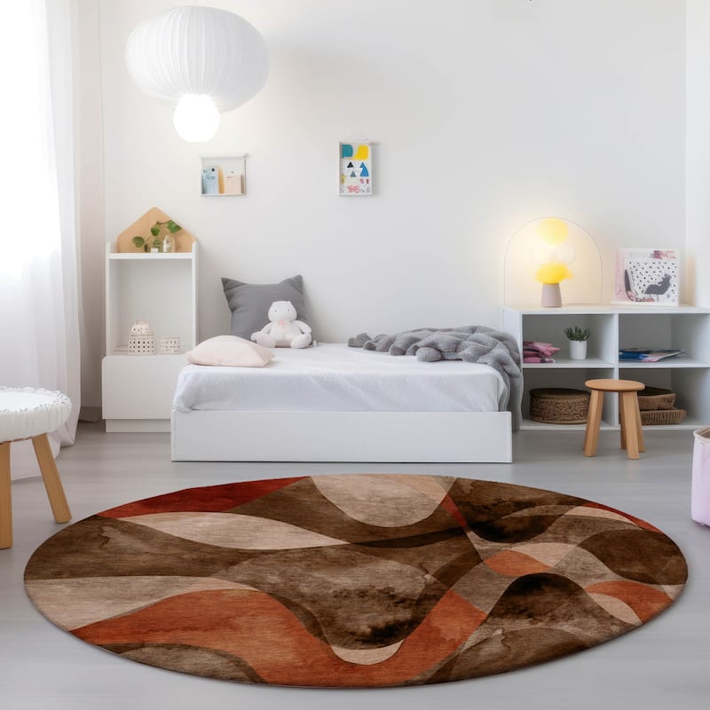 Machine Washable Indoor/ Outdoor Modern Chantille Rug - Chocolate - 8' x 8'