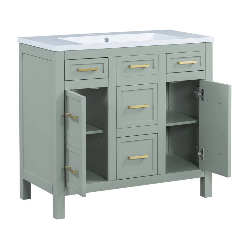 36 Inch Bathroom Vanity Cabinet with Resin Sink 4 Drawers 2 Doors