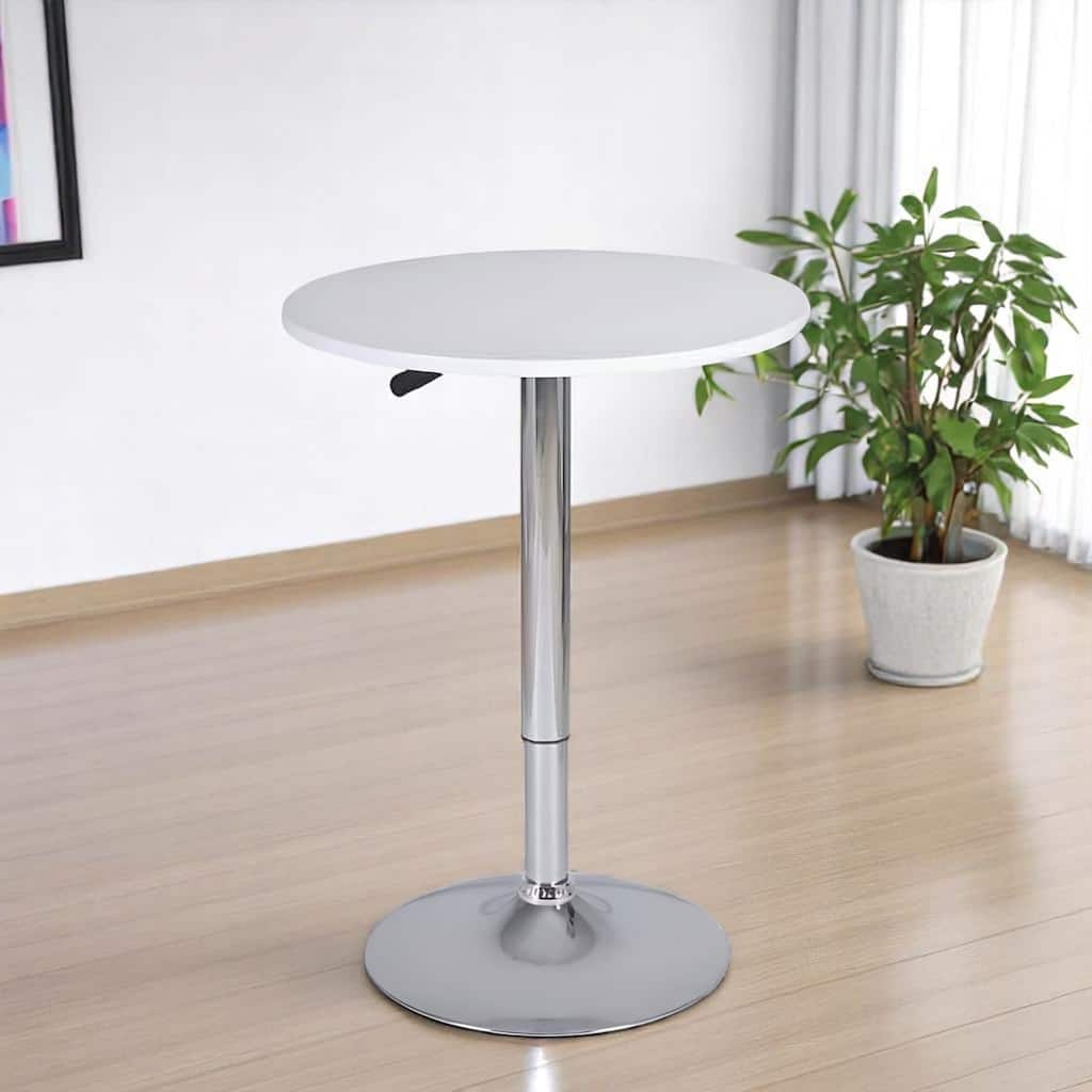 HomeRoots 24" White and Silver Rounded Wood and Iron Bar Table - 24 in. x 34 in. x 24 in.