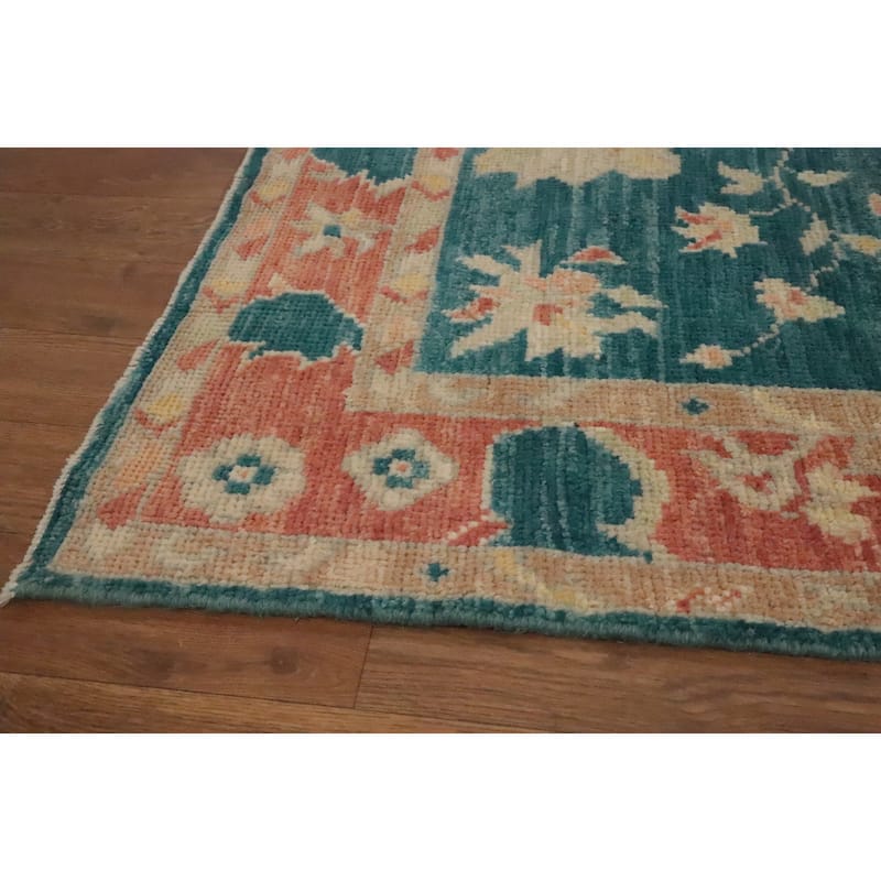 Hand Knotted Oriental 100% Wool Carpet Transitional All-Over Green Oushak Area Rug - 5' 3'' X 3' 2''
