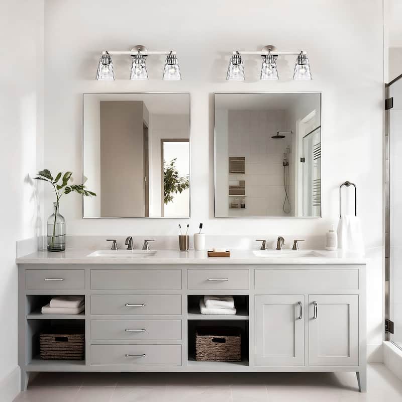 Matte Black/Brushed Nickel 3-Light 22 in. Vanity Light with Hammered Clear Glass Shades - Matte Black