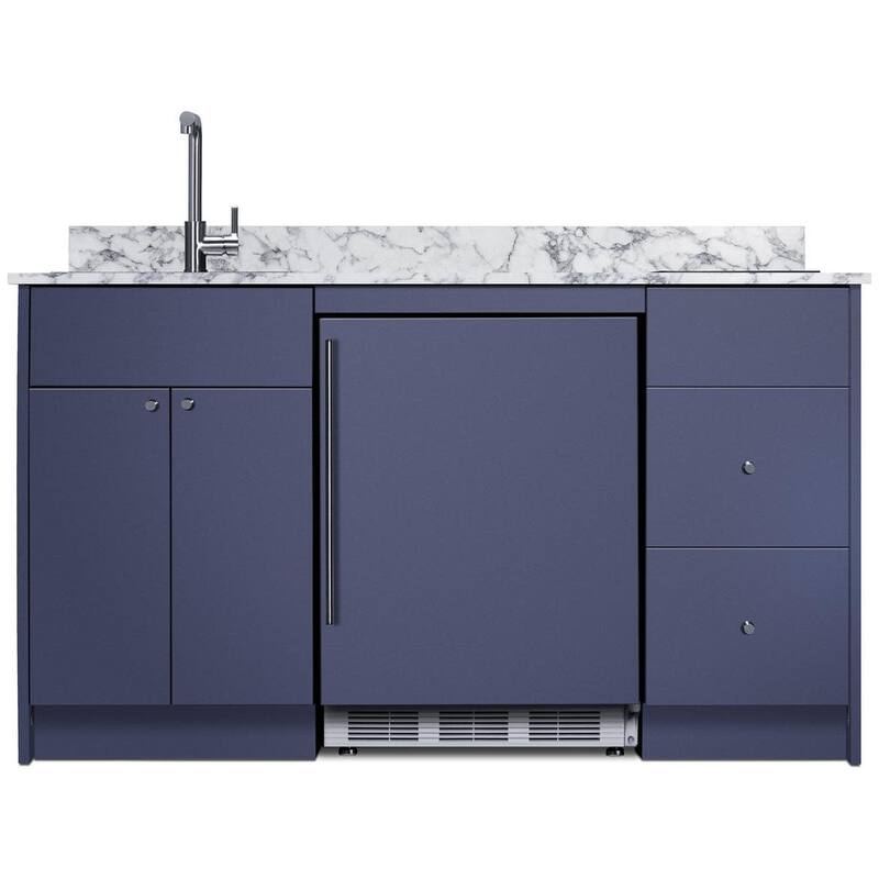 Summit CALDERA35ISINKL 63" Wide Kitchenette with Induction Burner - Blue / Glass