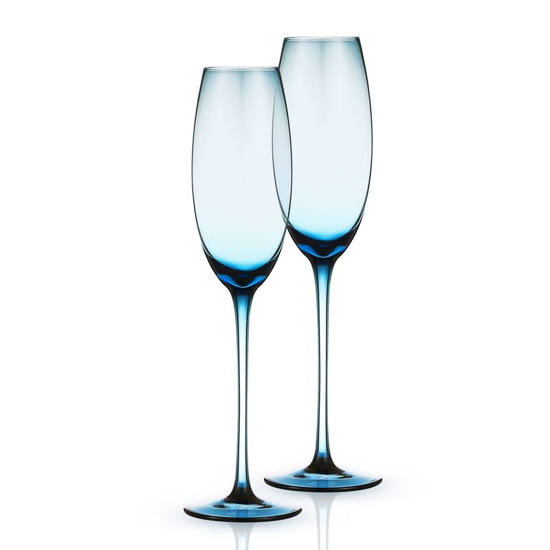 Berkware Luxurious and Elegant Sparkling Colored Glassware - Champagne Flutes - Blue