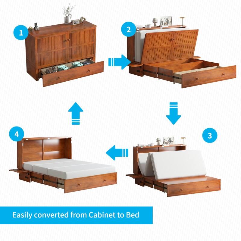 Mixoy Murphy Bed Cabinet Chest with Mattress & Storage Platform