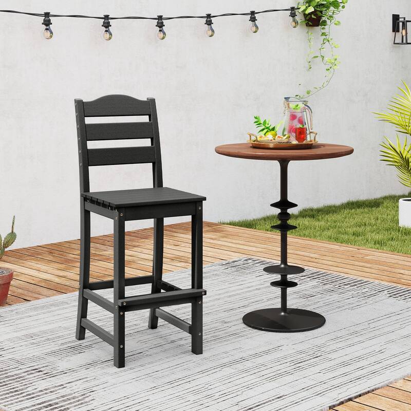 Gymax Set Of 2 Outdoor HDPE Bar Stool Patio Tall Chair Backrest