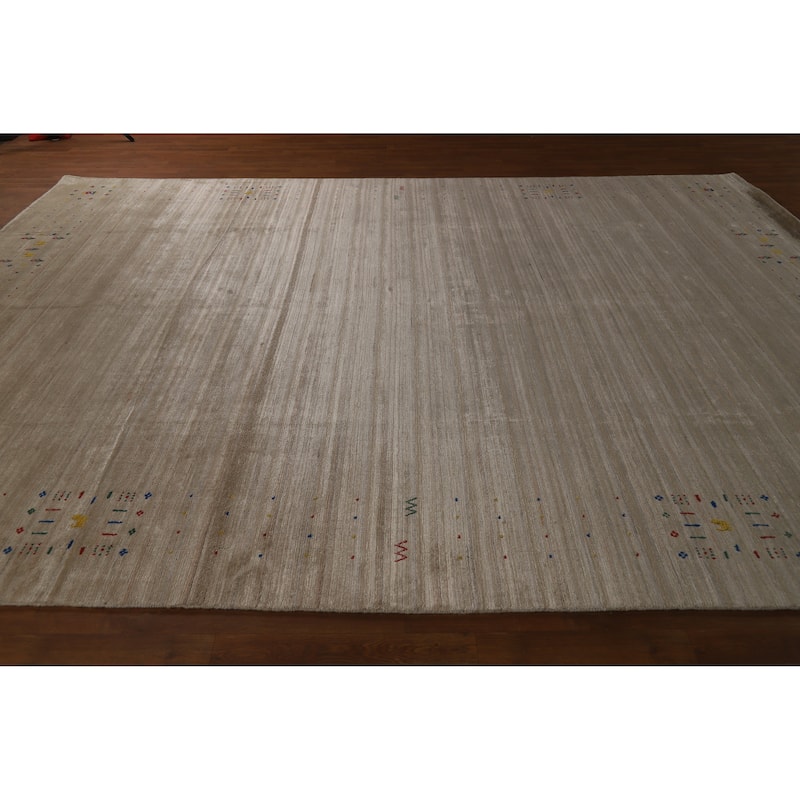 Hand Knotted Oriental 100% Wool Carpet Tribal Tribal Beige & Ivories Gabbeh Area Rug - 12' 5'' X 9' 3''