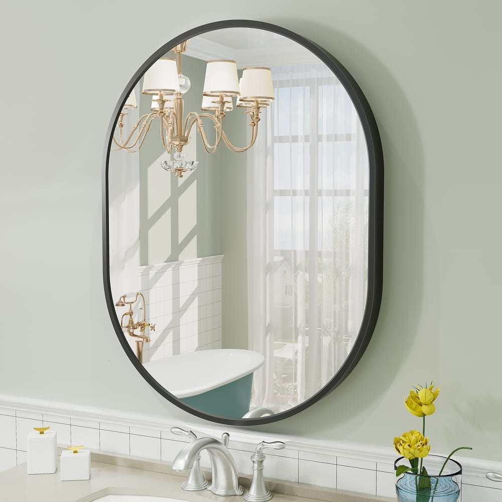 KIOTEE Oval Black Aluminum Alloy Framed French Cleat Mounted Wall Decor Bathroom Vanity Mirror with 5-Year Warranty