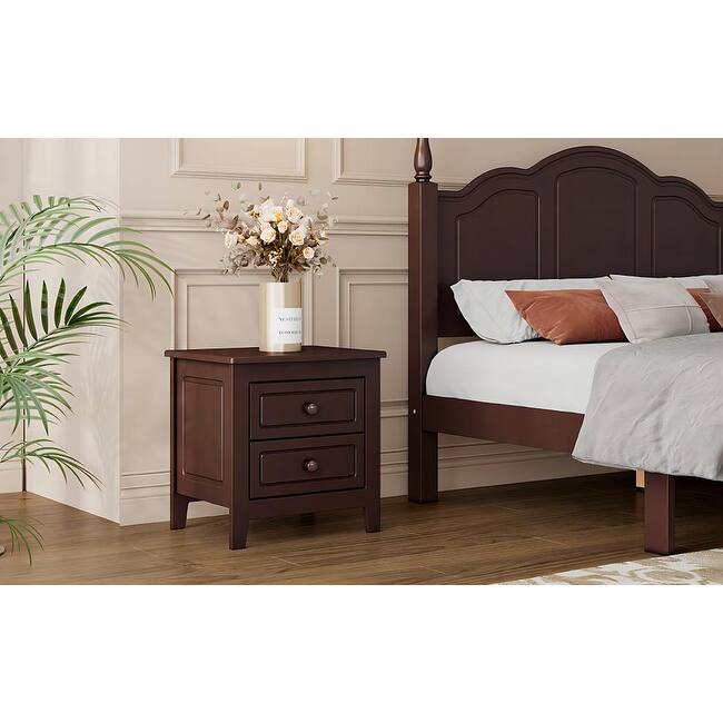VIENO HOME 3-Pieces Wood Bedroom Sets Queen/Full Size Platform Bed and 2-Drawer Nightstands Set of 2