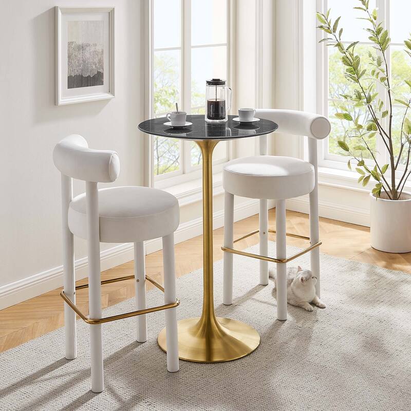 Lippa Round Artificial Marble Bar Table - Gold White