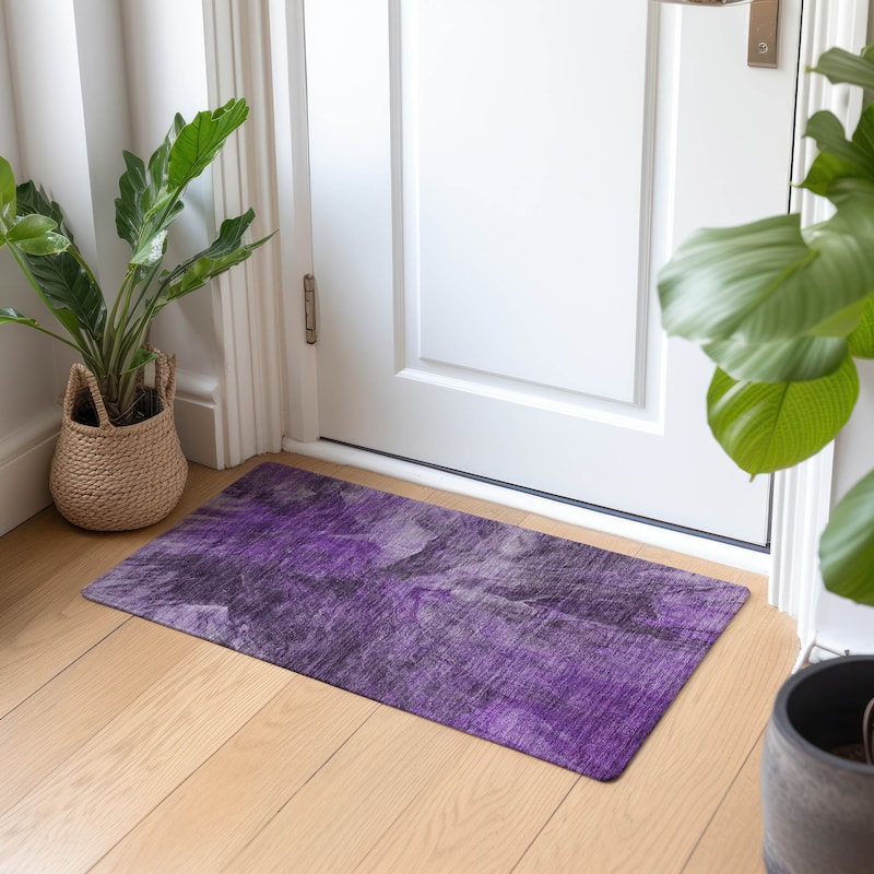 Machine Washable Indoor/ Outdoor Chantille Contemporary Splash Rug - Purple - 1'8" x 2'6"