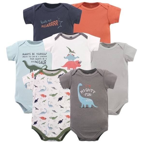 slide 1 of 1, Hudson Baby Infant Boy Cotton Bodysuits, Mighty Fun Dino 0-3 Months - Mighty Fun Dino