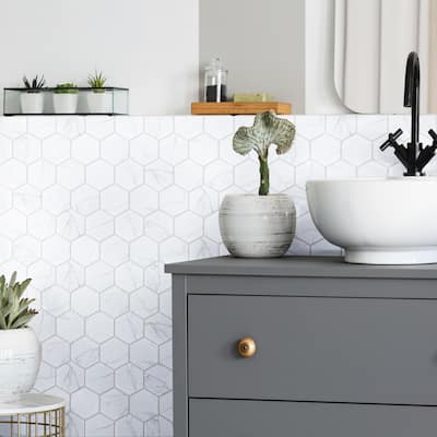 Merola Tile Carrione Super Hex Matte Carrara 10" x 11-1/2" Porcelain Floor and Wall Tile