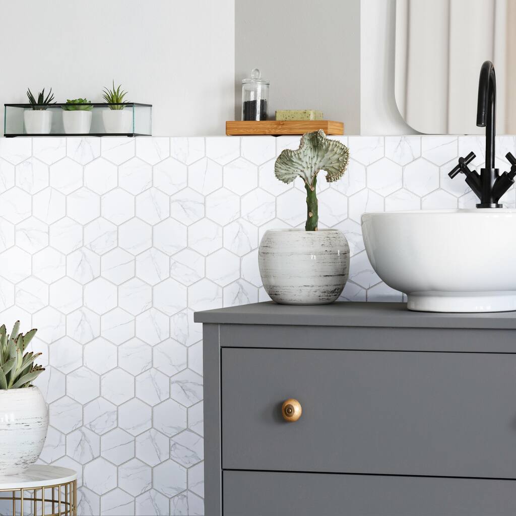 Merola Tile Carrione Super Hex Matte Carrara 10" x 11-1/2" Porcelain Mosaic Floor and Wall Tile