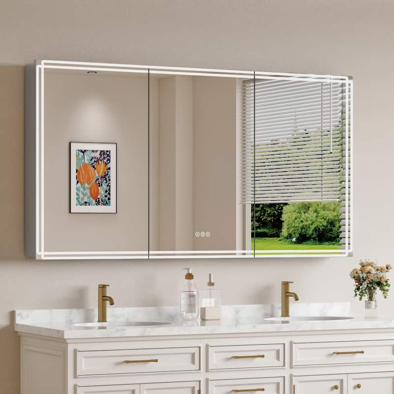 Alita Aluminum LED Medicine Cabinet with Mirror, Dimmable Light, Anti-Fog, Adjustable Shelves, Recessed or Wall Mount - 60 in. W x 32 in. H