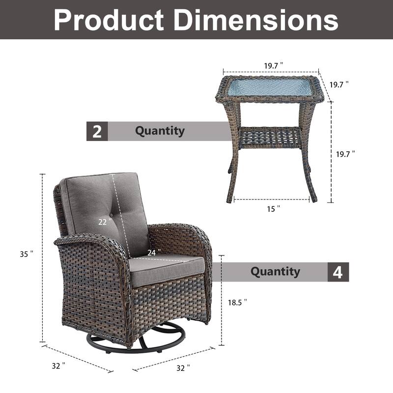 Gymojoy Ergonomic Swivel & Glider / Rocking Chair Set with Side Tables Outdoor Patio Furniture Set