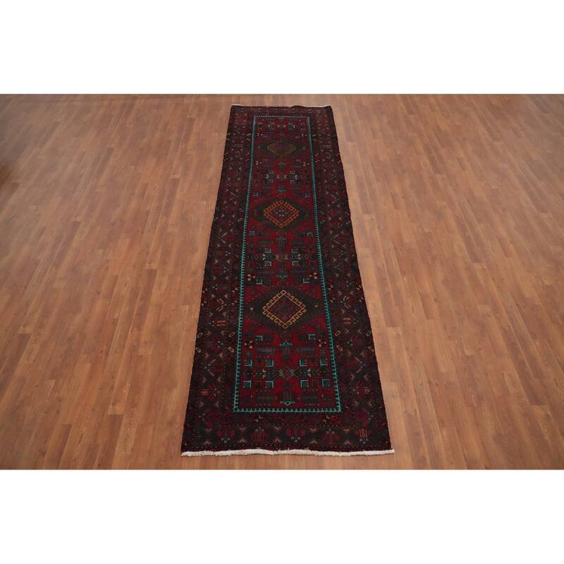 Hand Knotted Oriental 100% Wool Carpet Traditional Tribal Red Heriz Runner Rug - 11' 1'' X 3' 4''