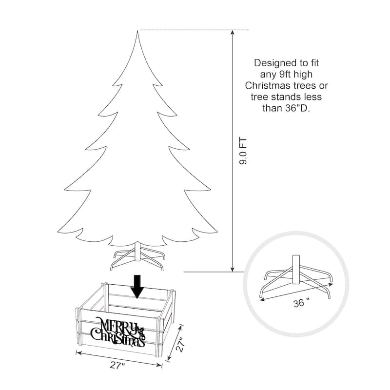Glitzhome MERRY CHRISTMAS Solid Wood Crate Xmas Tree Collar