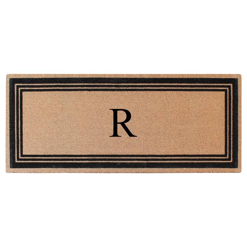 A1HC Natural Coir Monogrammed Flock Anti shed Treated Durable Doormat BlackBeige