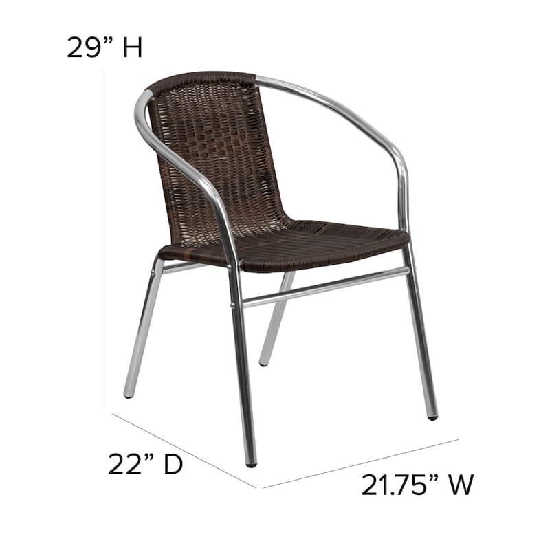 4 Pack Aluminum and Rattan Commercial Indoor-Outdoor Restaurant Stack Chair